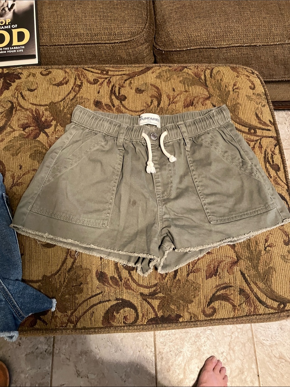 No Boundaries Olive Green High-Waist Drawstring Shorts NeW